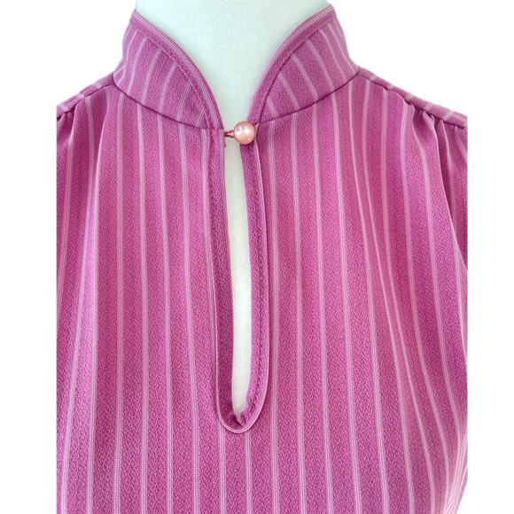 Vintage St Michael (Marks & Spencer) 80s Pink Striped Blouse; Sz UK 14, US Sm - Picture 2 of 7